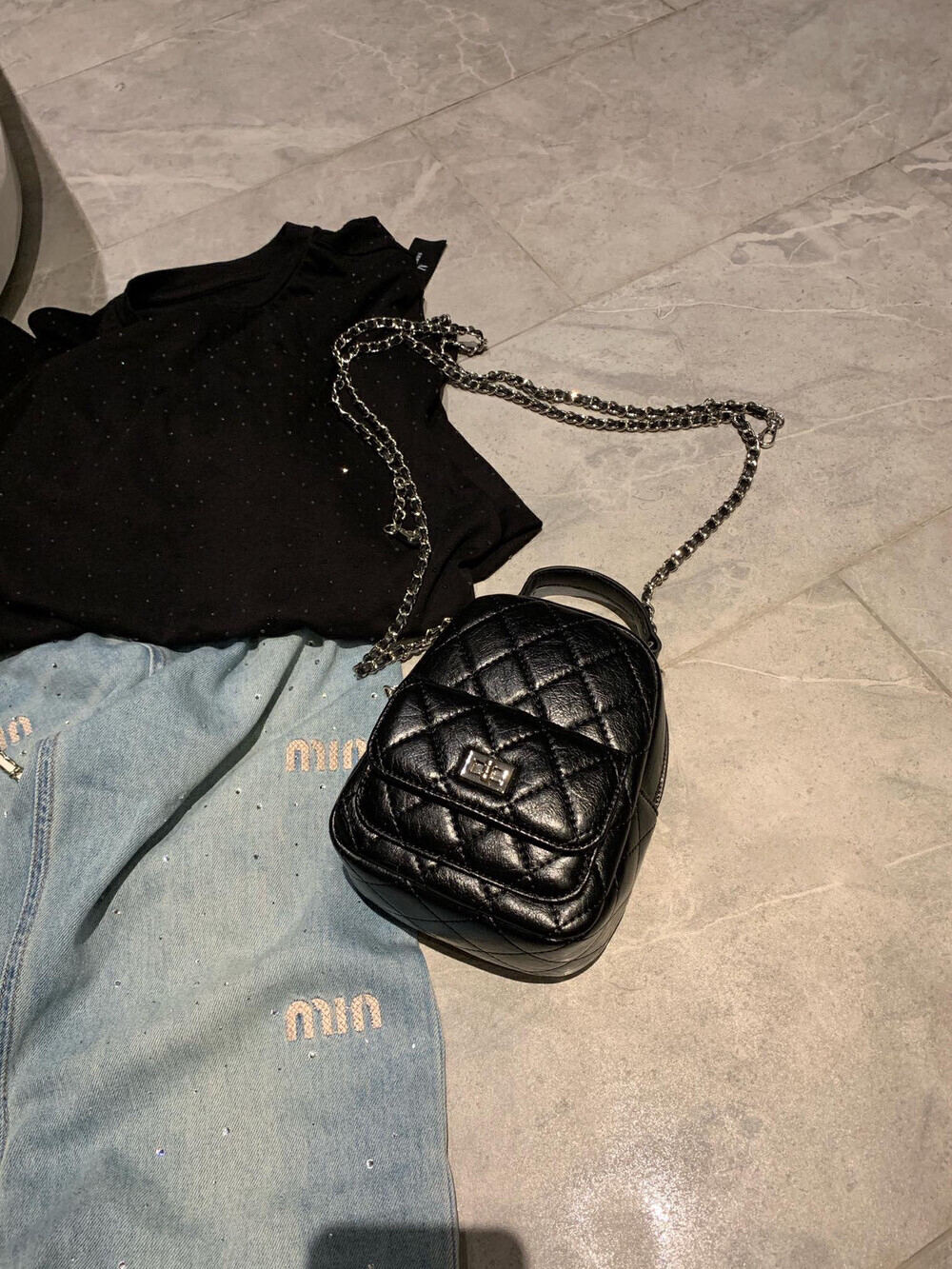 ANNA AMMONS Elegant Quilted Mini Backpack - Classic Chain Strap Shoulder Bag - ANNA AMMONS