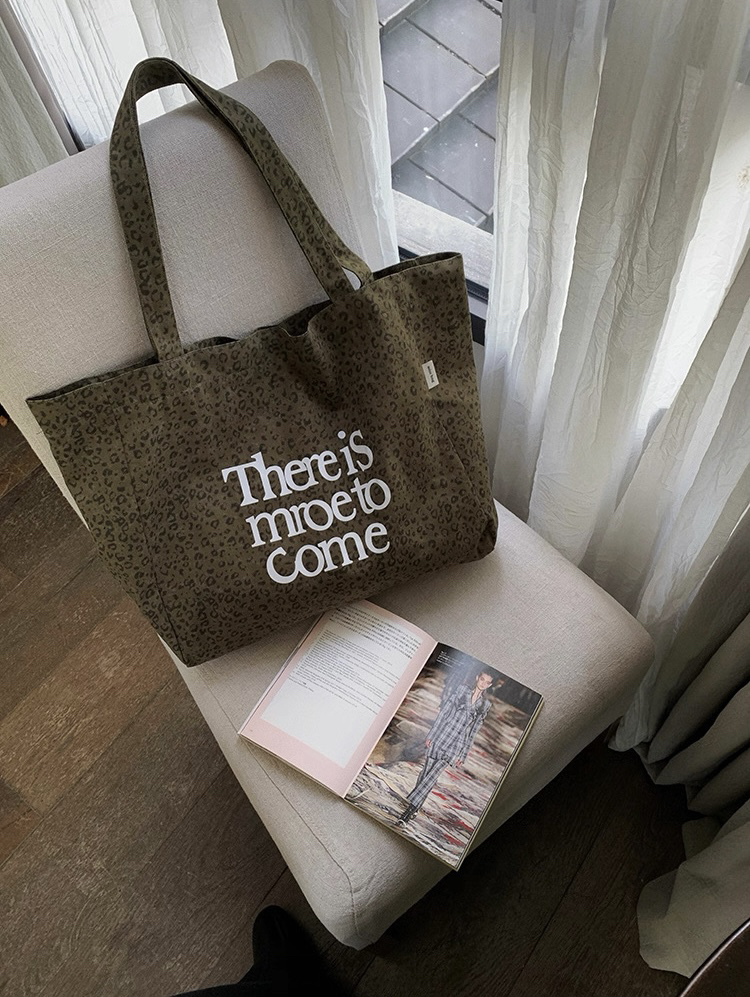 ANNA AMMONS Retro Dark Green Leopard Canvas Tote - Oversized Slouchy Shoulder Bag - ANNA AMMONS